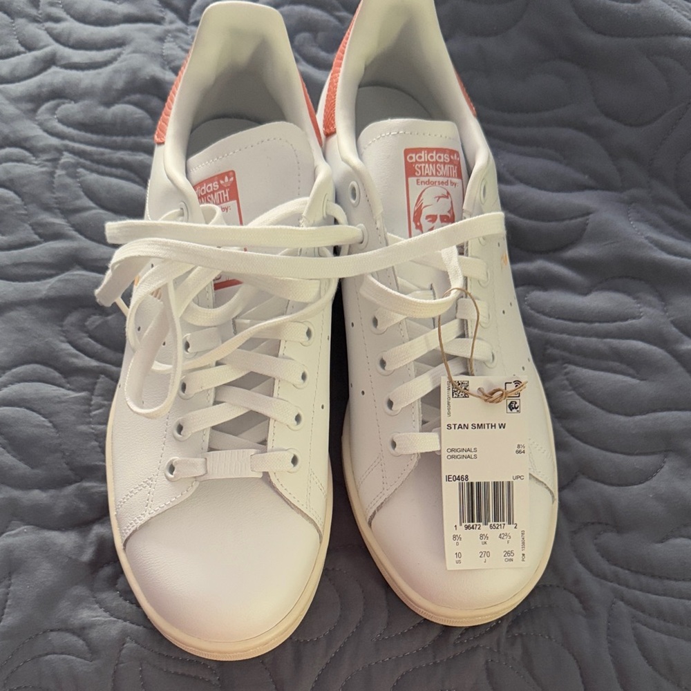 Adidas Stan Smith White with Coral Accents